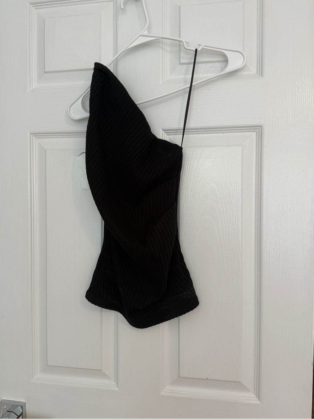 Zara Black Ribbed One-Shoulder Top